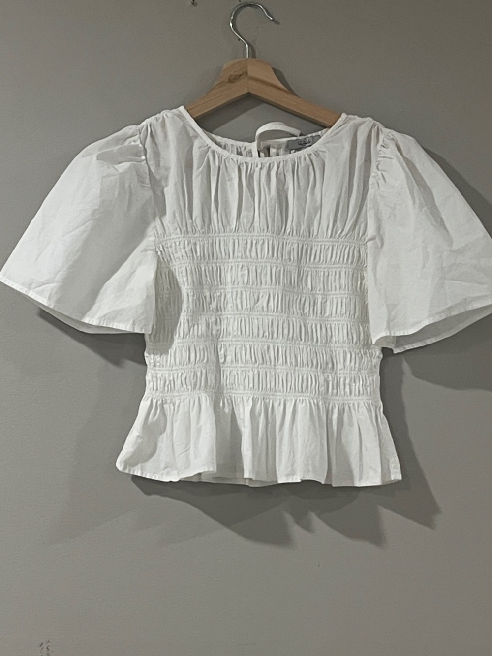 Rails White Smocked Peplum Puff-Sleeve Top